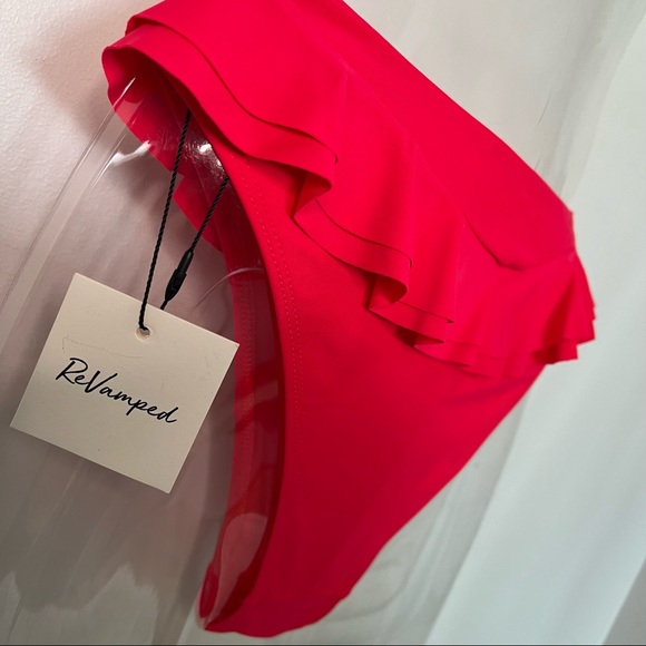 NEW Revamped High Waist Double Ruffled Bikini Bottoms in Neon Pink Size XS - Picture 3 of 6